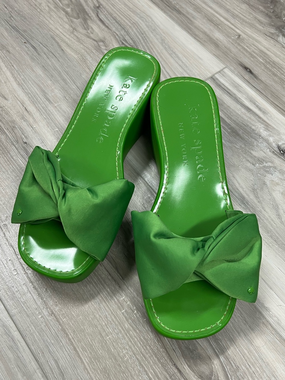 kate spade Bright Green Bow Block Heel Mules
